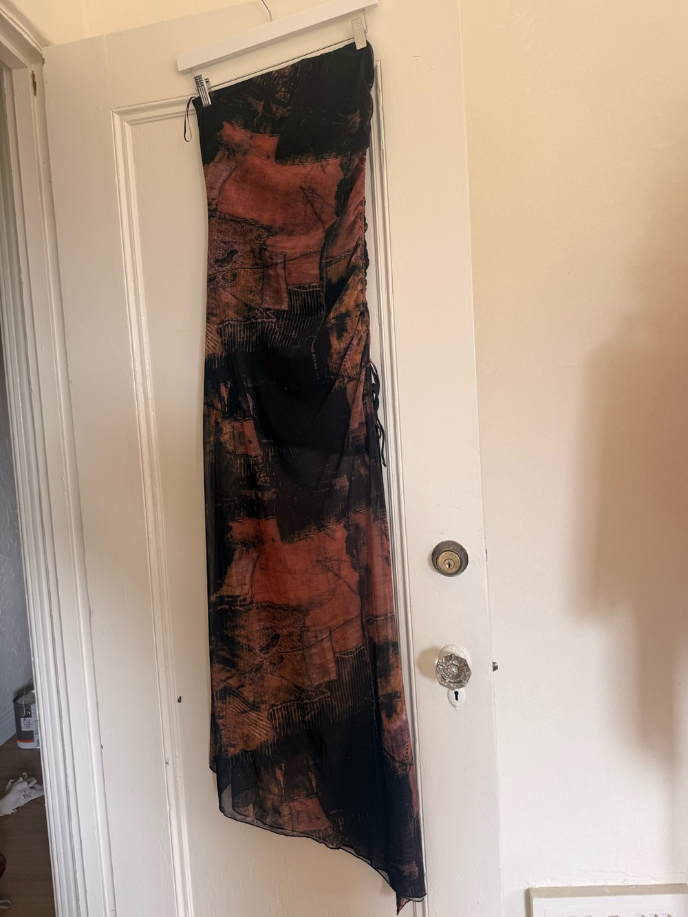 Asymmetric Abstract Mesh Maxi Dress with Side Slit